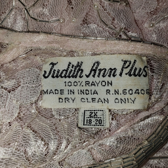Vtg Judith Ann Plus Pink Dress Sz 2X 18-20 Floral Bead Sequin Drop Waist Flapper - Picture 13 of 16